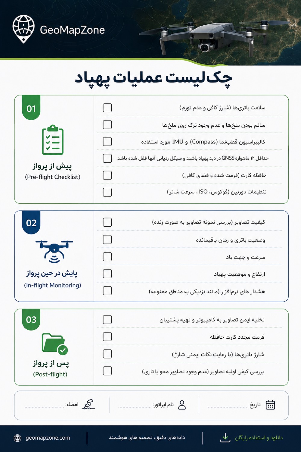 چک لیست عملیات نقشه برداری با پهپاد