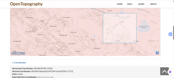 انتخاب محدوده جغرافیایی در OpenTopography