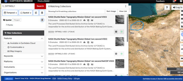 انتخاب محوطه در سایت NASA